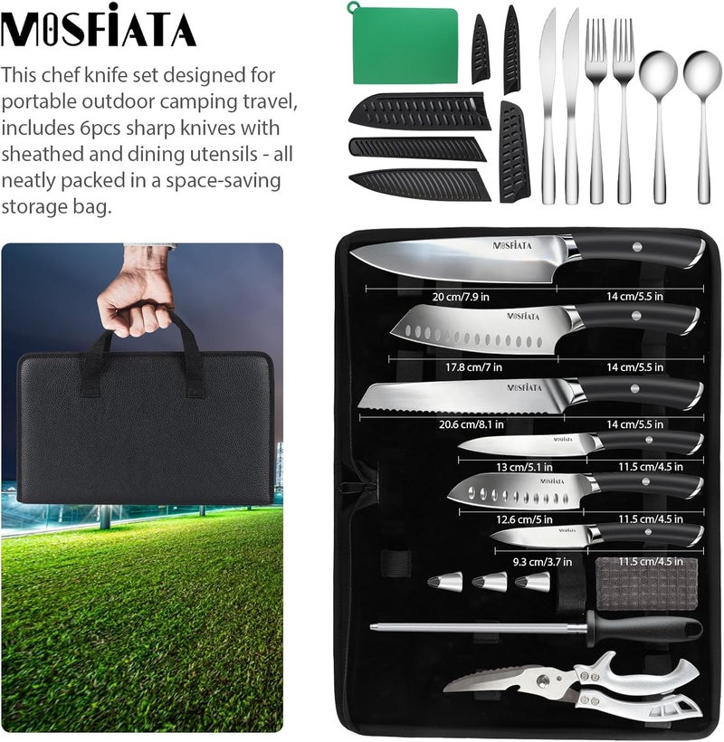 MOSFiATA 19 Pcs Japanese Stainless Steel Knife Sets for with Knife Sharpening Rod, Dishwasher Safe, For Outdoor - Image 2